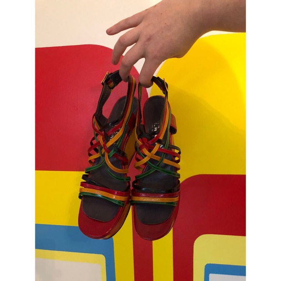 1970s vintage rainbow platform wedges sandals Shoe Biz jerry Edouard 7.5 shoes - Picture 7 of 8